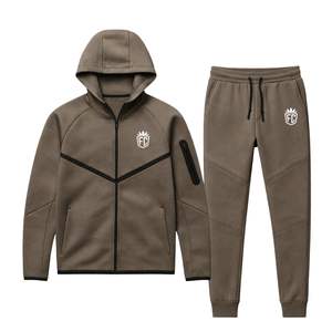Conjunto Deportivo de Chaqueta con Capucha y Cremallera Completa y Pantalones Deportivos de Felpa Técnica para Hombre, Color Verde Oscuro, para Entrenamiento Atlético - Product Image 1