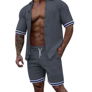 Venta al por mayor de alta calidad de los hombres Casual camisas con botones y pantalones cortos con cordón en la cintura conjunto de 2 piezas prendas de vestir exteriores de moda de los hombres 2025 - Product Image 3