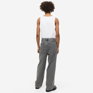 Pantalones vaqueros holgados con lavado ácido para hombre, ropa de calle informal con botones, pantalones vaqueros de longitud completa de cintura alta, pierna ancha sólida para primavera - Product Image 2