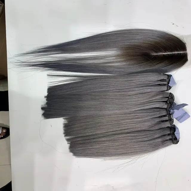 Os gris droite couleur naturelle cheveux humains vierge Remy dans l'extension de cheveux Super Double dessiné 8 ''-40'' soyeux de vietnamien fac