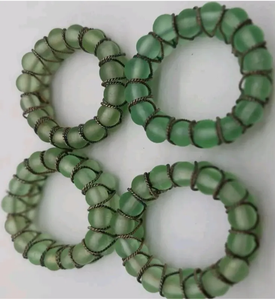 Green Glass Bead & <b>Twisted</b> Wire Napkin Rings Set Of 4 - Product Image 2