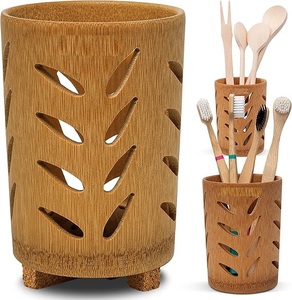 Base de brosse à dents de couleur naturelle avec conception carrée porte-brosse à dents en bois massif naturel recyclable pour ensemble d'accessoires de salle de bain - Product Image 2