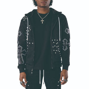 เสื้อฮู้ดดี้ผ้าฝ้ายคุณภาพสูง 100% สำหรับฤดูหนาว แขนยาว ซิป ประดับมุกและคริสตัล แห้งเร็ว สไตล์วินเทจ ปักลาย апплика - Product Image 2