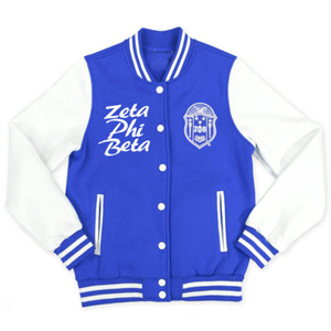 Veste en laine ZPB personnalisée, blanc royal, 60% coton, 40% polyester, logo brodé Zeta Phi Beta, impression sur le devant, haute qualité - Product Image 1