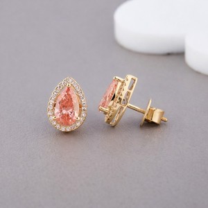 IGI Certified Pear Cut Pink Lab Grown Diamond Halo Stud <b>Earrings</b> 14K White / Yellow / Rose Gold Teardrop Diamond <b>Earrings</b> - Product Image 5