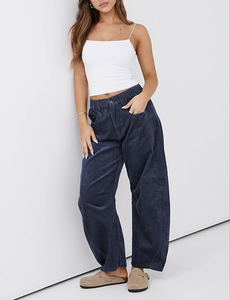 <b>WOMEN</b> CORD BARREL <b>JEANS</b> MID RISE CASUAL BAGGY WIDE LEG CORDUROY CROPPED ANKLE PANTS BANGLADESH NEW ARRIVAL DIRECT FACTORY - Product Image 3