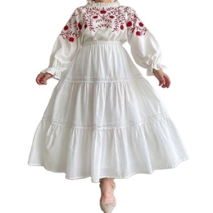 Robe bohème brodée à manches longues bouffantes et col en v pour femme, tenue Maxi décontractée, printemps automne - Product Image 1