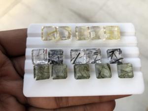 พลอยรูไทล์ควอตซ์สีทองเขียวดำธรรมชาติ ขนาด 8 มม. 10 มม. 12 มม. ทรงเหลี่ยมแปดเหลี่ยม สำหรับทำเครื่องประดับขายส่ง แหวน - Product Image 4