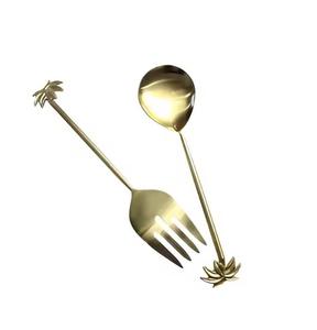 Servidores de ensalada decorativos de metal Servidor de ensalada de acero inoxidable Juego de vajilla de mango cuadrado largo plateado - Product Image 3