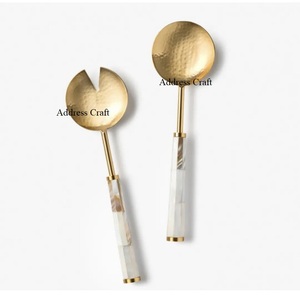 Premium Quality 18 8 Stainless Steel Salad Server Set With Wood Handle Kitchen Utensils <b>Gold</b> Plated Salad <b>Spoon</b> Fork Salad Tools - Product Image 6