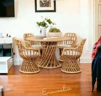 Ensemble de table à manger en rotin complet avec chaises - Design moderne européen couleur buff pour entrepôt et usage extérieur