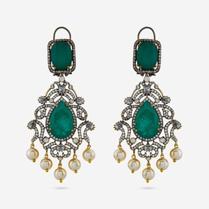 Boucles d'oreilles pendantes en zircon vert victorien en forme de goutte d'eau avec pierres taillées en poire, en alliage de zinc - Product Image 1