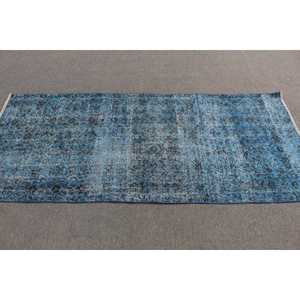 Alfombra Vintage de 3.1x6.9 pies, Alfombra Turca con Rayas Azules - Product Image 3