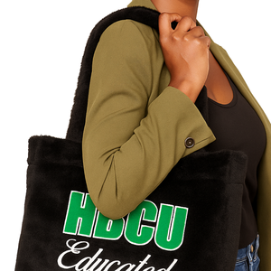 Borsa tote in peluche nera con ricamo in ciniglia, ispirata alle associazioni femminili greche Divine Nine, regalo personalizzabile con logo, moda HBCU Educated Black. - Product Image 3