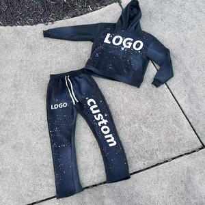 Survêtements d'hiver de haute qualité Pantalon évasé Survêtement décontracté en coton Deux pièces Baggy Light Logo personnalisé Survêtements pour hommes - Product Image 3