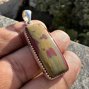 Colgante de Piedra de Sangre Natural, Colgante de Plata de Ley 925, Joyería de Piedra de Sangre Rectangular, Regalo de Piedra Curativa Unisex - Product Image 5