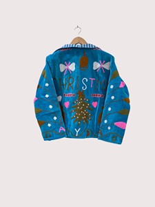 Hand Embroidered Velvet <b>Christmas</b> <b>Jacket</b> With Santa And Tree Design Mandarin Collar Full Sleeve Plus Size Women's Winter Fleece - Product Image 2
