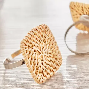 Superior Quality Rattan <b>Square</b> Shape Napkin Rings Affordable Rattan Napkin Rings for <b>Table</b> Decoration - Product Image 3