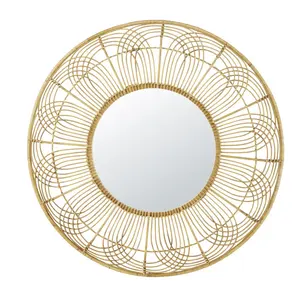 Элегантное плетеное настенное зеркало из ротанга в форме цветка, плетеное зеркало для туалетного столика, плетеное настенное зеркало из ротанга в стиле бохо для домашнего декора