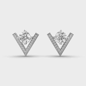 Boucles d'oreilles en forme de V serties de diamants, argent sterling 925 massif, rhodié |   Bijoux fins de luxe géométriques pour femmes, certifiés IGI, cadeau - Product Image 1