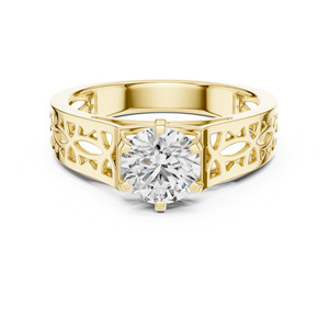 Rare Diamond Vintage Inspired 14K Solid Gold Lab Grown Diamond Engagement Ring with Brilliant Cut <b>Cluster</b> for Wedding Occasions - Product Image 1