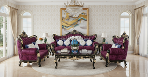 Set di lusso divano damascato rosso con struttura <span class=keywords><strong>in</strong></span> legno intagliato, mobili da soggiorno <span class=keywords><strong>in</strong></span> stile classico europeo, elegante divano e poltrona - Product Image 4
