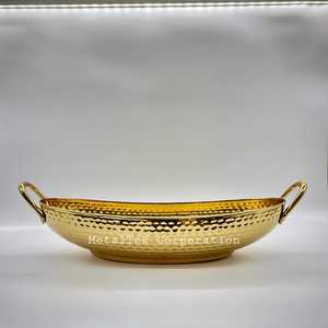 Bol à chocolat en métal plaqué or en aluminium de haute qualité Design texturé Plateau à fruits de luxe de style arabe Forme de couleurs personnalisées - Product Image 2