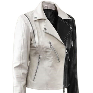 Recién llegado, chaqueta de cuero genuino para mujer en blanco y negro, chaqueta de cuero transpirable de alta calidad/hecha en Pakistán para mujer - Product Image 1