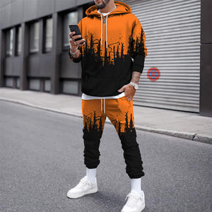 Ensemble de survêtement unisexe en coton à fermeture éclair, imprimé, pantalon de jogging, sweat-shirt, molleton, hiver, vente en gros - Product Image 6