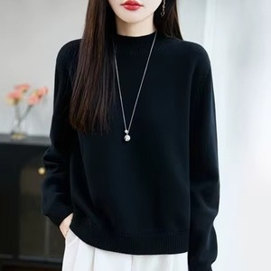 Pull décontracté à col roulé pour femme en spandex/polyester, couleur unie, coupe ample, épais, pour l'hiver, anti-boulochage, logo frontal, nouveau haut - Product Image 2