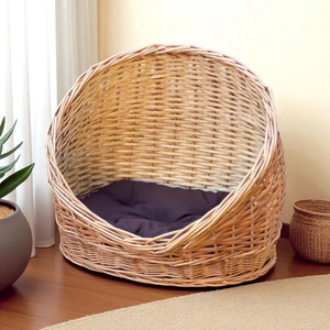 Lit pour chat en osier avec coussin, grotte pour chat pour usage intérieur, panier pour animaux de compagnie pour chats et petits chiens, petit animal de compagnie - Product Image 4