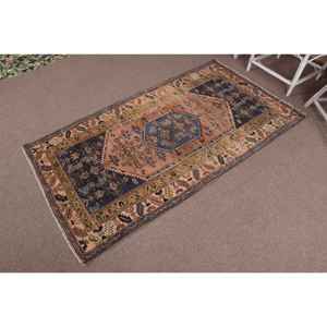 Alfombra Turca Vintage de 3.3x6.5 pies (101x198 cm), Alfombra Azul a Rayas - Product Image 2