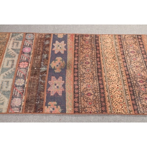 Tapis vintage, petit tapis turc de 2,9 x 13,5 pieds, tapis géométrique patchwork marron arc-en-ciel - Product Image 3