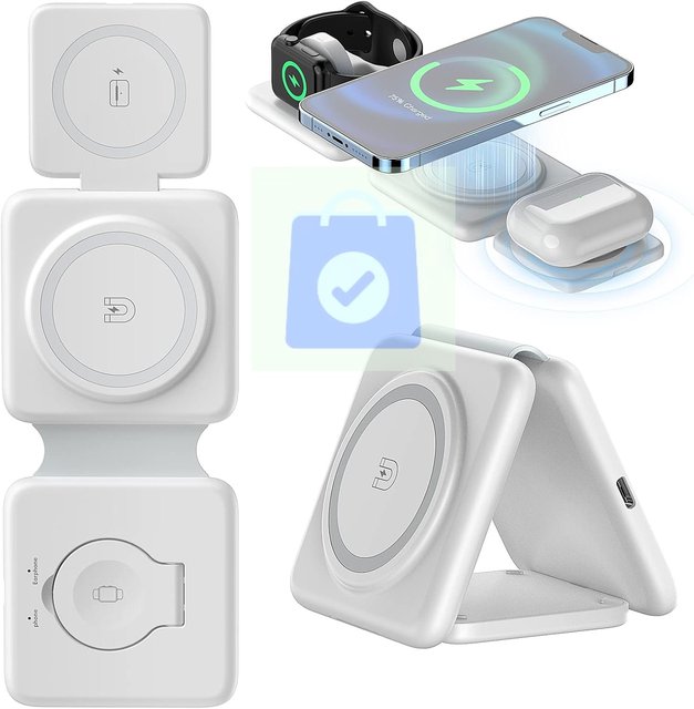3-in-1 Foldable Wireless Charging Station with QC2.0 Type-C Port Travel Magnetic Charger Stand Phones PC PD Earphone Custom Mold