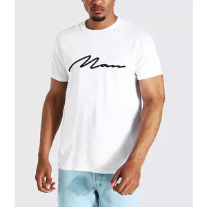 Cortar e costurar Fabricação T-shirt Branco 3d Bordado T-shirt Caixa Fit Unisex Gota Ombro Custom Design T-shirt Para Homens