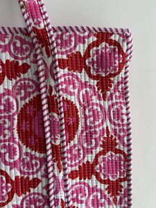 กระเป๋าผ้าแคนวาสแฟชั่นวินเทจของผู้หญิงที่สง่างามน้ำหนักเบามีตัวหนาสำหรับลวดลายสีแดงที่จับแข็งแรงสำหรับการช้อปปิ้งในฤดูหนาว - Product Image 3