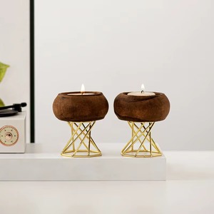 Wooden <b>Candle</b> Holder Pot Design with Metal Stand for Home Styling Tabletop Display Party Setup and Interior Decor From India - Product Image 5