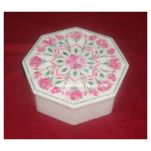 Boîtes à bijoux en nacre de forme octogonale faites à la main en marbre blanc incrusté pour la vente en gros et le fournisseur de cadeaux de festival - Product Image 1