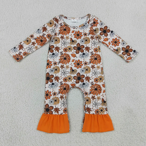 Barboteuse à imprimé floral pour bébés filles, manches longues, col rond, en coton, à volants, barboteuse d'automne - Product Image 5