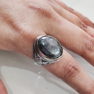 Anillo de hematita natural para hombre, piedra preciosa, todos los tamaños, joyería de aniversario otomano, anillo de Plata de Ley 925, novedad - Product Image 4