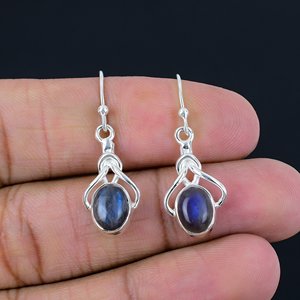 Venta Directa de Fábrica, Pendientes Colgantes de Piedra Labradorita Estilo Boho Plateados, para Aniversario, Fiesta o Regalo, a Precio de Fábrica - Product Image 2