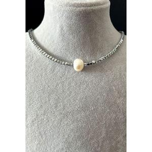 Set bracciale collana in argento Sterling 925 con ematite e perle coltivate