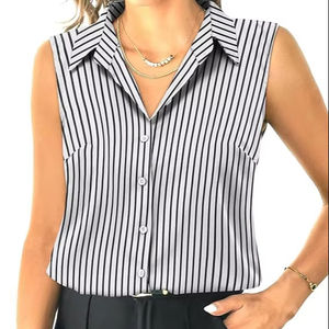 Camisa sin mangas con botones para mujer Tops con cuello en V Blusas informales de negocios con cuello Tank Top2025 - Product Image 4