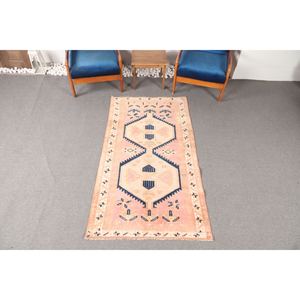Tapis turc 3,37 x 6,2 pieds, petit tapis vintage, tapis géométrique rose et bleu - Product Image 1