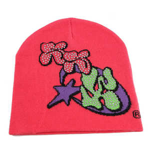 Beanie Hat Soft Warm Winter Cap Single Cuff Cachemira Skull Pattern Rhinestone Beanie para ropa de playa Nueva llegada Jacquard Beanie - Product Image 3