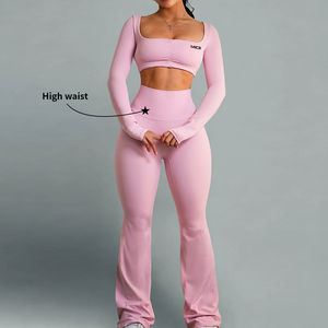 Ensemble de yoga pour femmes de haute qualité, 2 pièces, sans couture, léger, respirant, imprimé, logo personnalisé, bretelles ajustables, taille élastique, vêtements de sport - Product Image 2