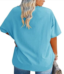 Precio de fábrica de alta calidad Europa América Tallas grandes Camisetas de mujer Logotipo personalizado Algodón Camisetas de mujer de gran tamaño para el verano - Product Image 3