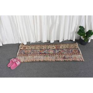 Vintage 1.6x3.8ft Turkish <b>Wool</b> Rug Beige <b>Red</b> Patchwork Abstract Handmade Rug for Entryway 10mm Thick Latex Backing for Teens - Product Image 4