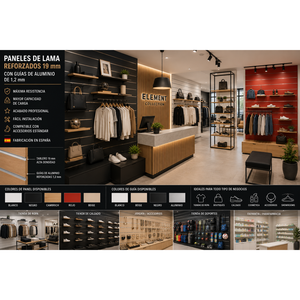 Panneaux de mur à lamelles renforcés noirs de 19 mm avec inserts en aluminium naturel de 1,2 mm 1200x1200 mm Fabriqués en Espagne Catégorie de produit Panneaux d'affichage - Product Image 6