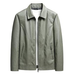 Chaqueta de moto marrón molida con piedra Vintage para hombre, chaqueta de bombardero de piel de becerro auténtica, chaqueta de cuero genuino de invierno - Product Image 6